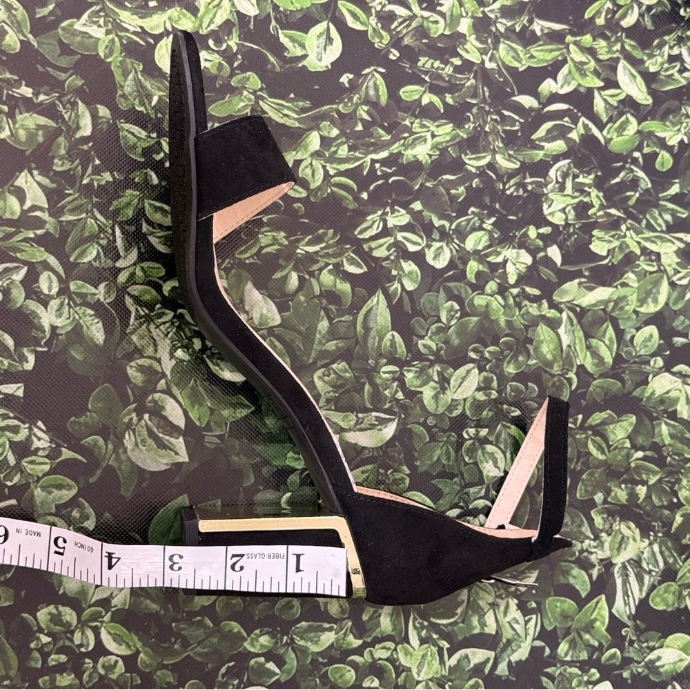 Jones New York Black Suede Heels with Ankle Strap with Gold Trim - Picture 5 of 13